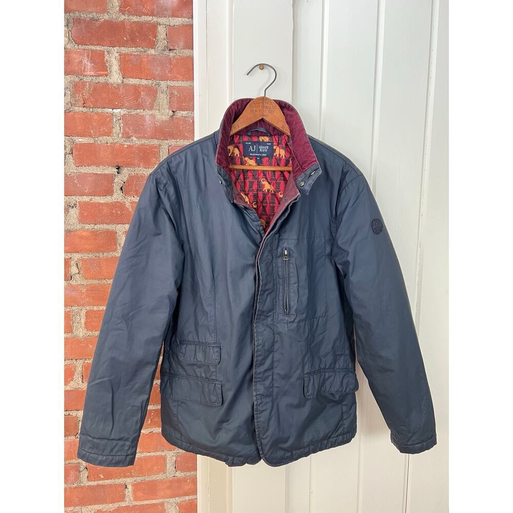 Armani Jeans AJ Navy Blue Waxed Jacket Men’s US Medium EU 50 Corduroy Collar